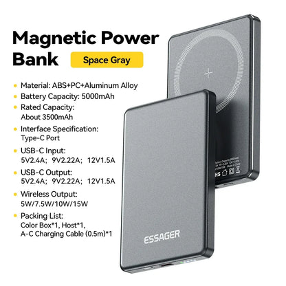 Essager 5000mAh Slim Magnetic Wireless Power Bank 20W