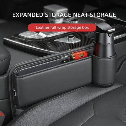 Universal Car Seat Gap Organizer Storage Box Multifunction Leather Crevice Side Storage Pocket Wallet Keys Card with Cup Holder - Urbizia