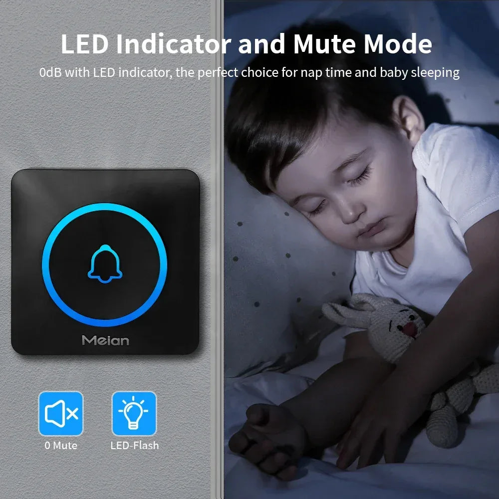 Meian Smart Home Doorbell Wireless Security Doorbell IP65 Waterproof Outdoor Door Bell 60 Songs 5 Volume Adjustable Chime Kit - Urbizia