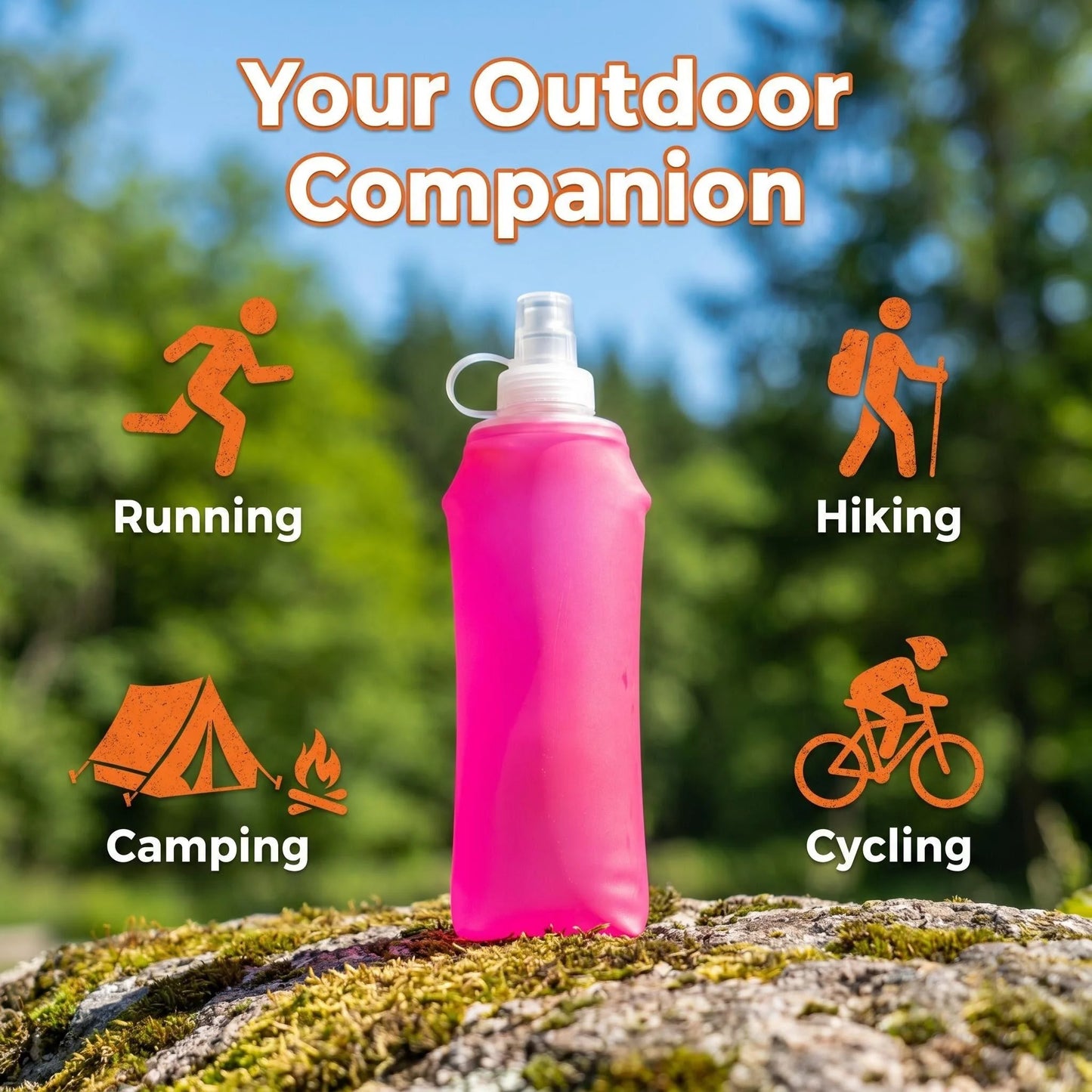 Foldable Silicone Water Bottle with Bite Valve, 150ml/250ml/500ml Lightweight Travel Bottle, No Leakage for Hiking Running Campi