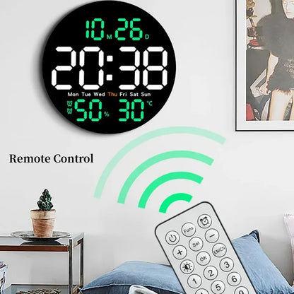 10 Inch Remote Control Digital Wall Clock Temperature Humidity Date Week Timing Countdown 2 Alarm Auto Dimmer LED Alarm Clock - Urbizia