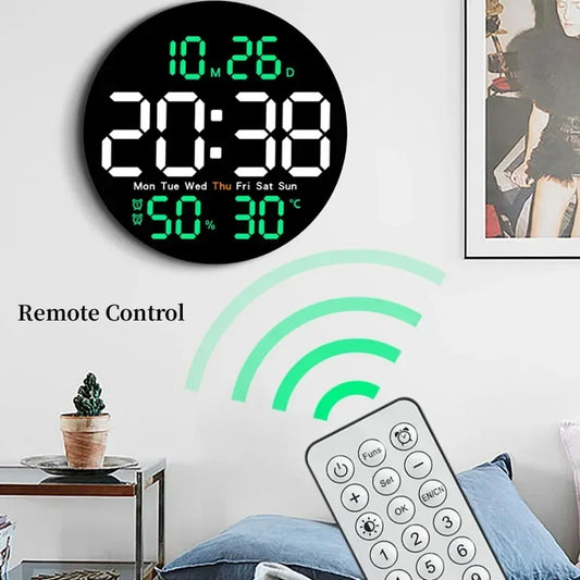 10 Inch Remote Control Digital Wall Clock Temperature Humidity Date Week Timing Countdown 2 Alarm Auto Dimmer LED Alarm Clock - Urbizia
