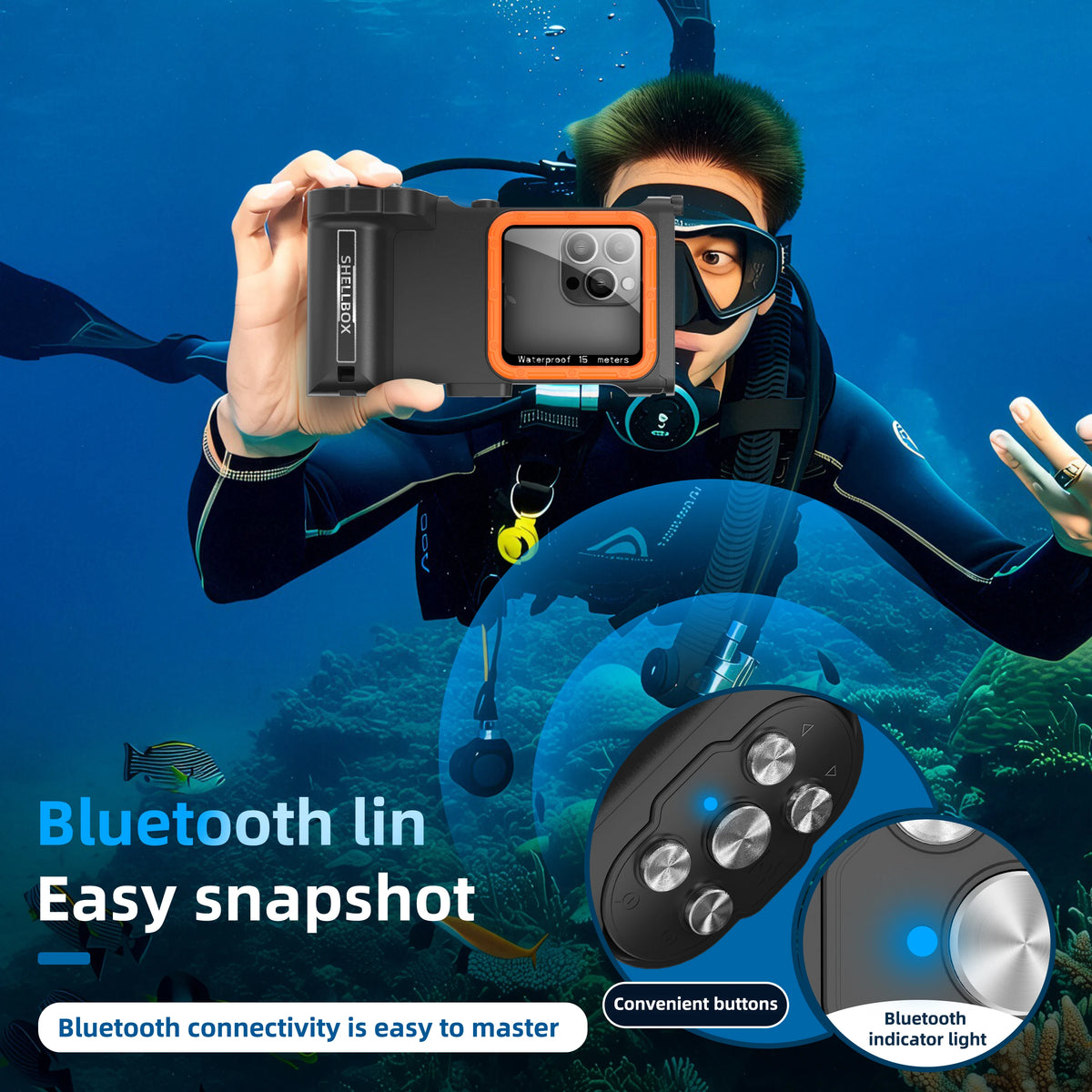 Shellbox Newly Upgraded Third-Generation Diving Bluetooth Remote Photography Is Suitable 6.9-Inch Waterproof Diving Phone Cases