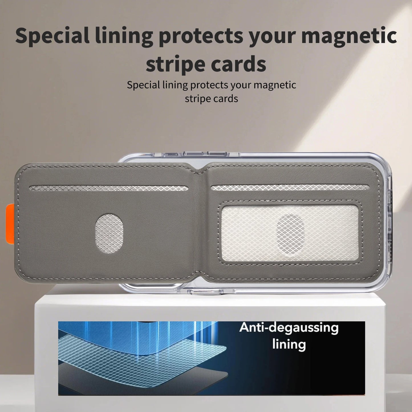 Premium PU Leather Magnetic Phone Card Holder, RFID Anti-Skimming Wallet Compatible with Magnetic Wireless Charging Smartphones,
