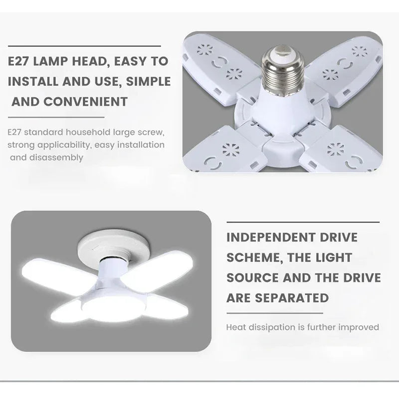 E27 Fan Shape Foldable 40LEDs Bulb AC220V/110V Deformation for Home Ceiling Lights Warehouse and Garage White Light 6500K Bulb - Urbizia