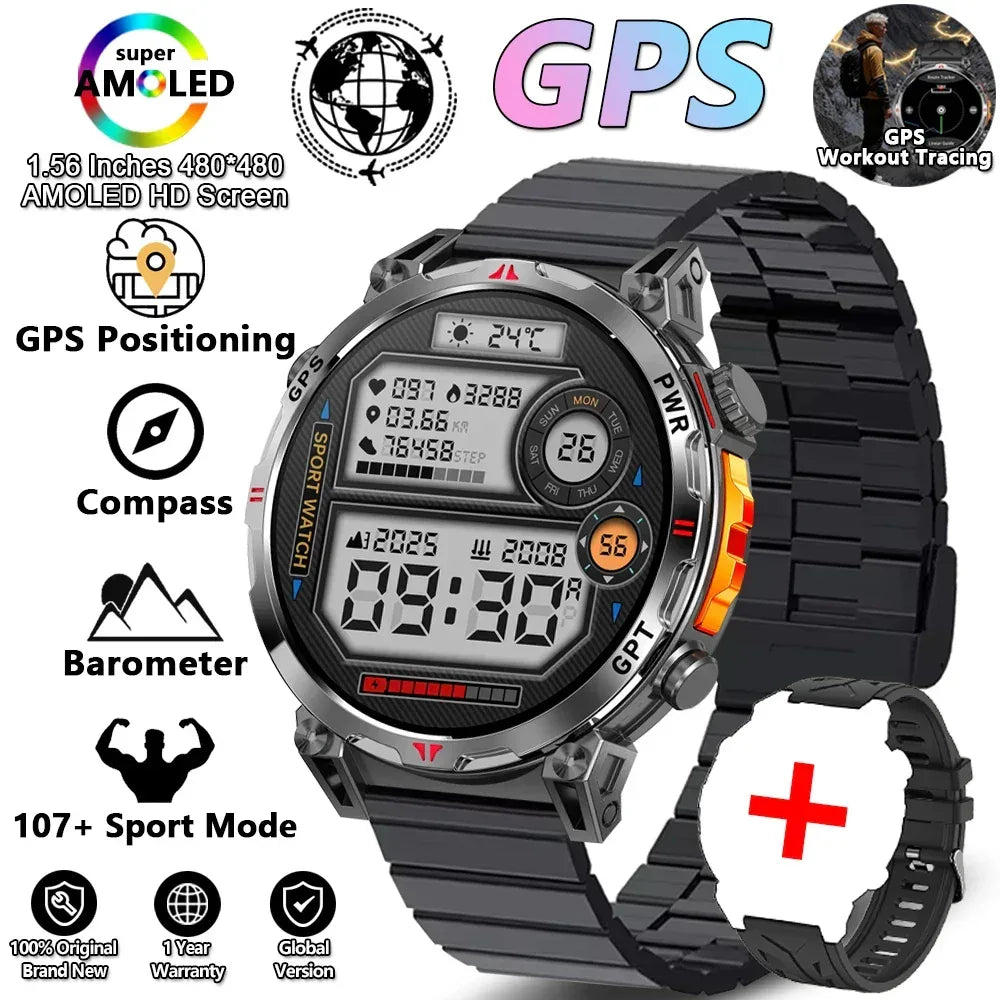 2026 New Outdoor Sports Smartwatch Men GPS Positioning 650mAh HD Call 1.56-inch AMOLED Screen Compass 5ATM Waterproof Watch Man - Urbizia