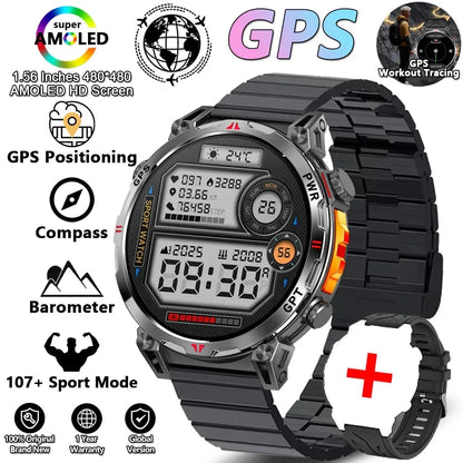 2026 New Outdoor Sports Smartwatch Men GPS Positioning 650mAh HD Call 1.56-inch AMOLED Screen Compass 5ATM Waterproof Watch Man - Urbizia