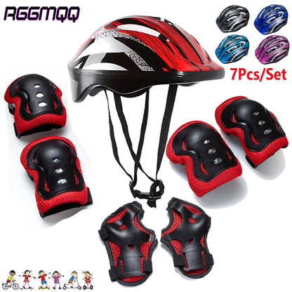 7PCS Kids Helmet Knee Elbow Pads Wrist Guard Sport Protective Gear Adjustable Scooter Skateboard Roller  for Boy Girl 4-12 Years