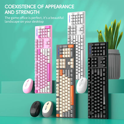 2.4G Wireless Keyboard Mouse Combo for Office Home - Battery Operated, 4 Color Options (Tricolor/Pink Popular) - Stable & Durabl