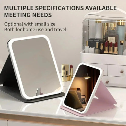 USB Rechargeable 3 Colors LED Makeup Mirror Pocket Mirror Touch Dimmable 3 Brightness Foldable for Travel Office Home - Urbizia