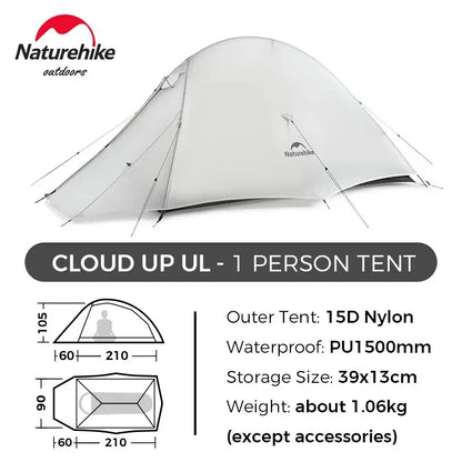 Naturehike Cloud Up UL 1/2 Person Tent Ultralight Camping Tent Double Layer Waterproof Backpacking Tent Outdoor Hiking Tent