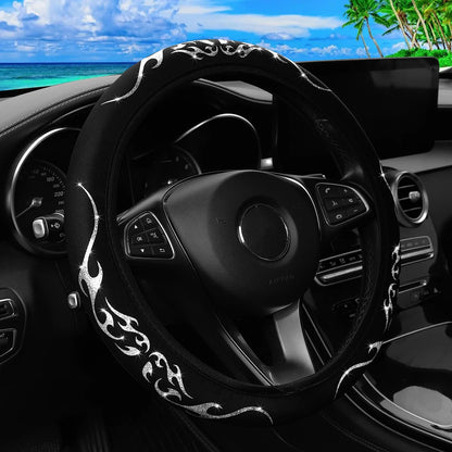 A Blingbling Flame Totem dynamic fabric car without inner ring steering wheel cover fits 14.5-15 inch automotive supplies