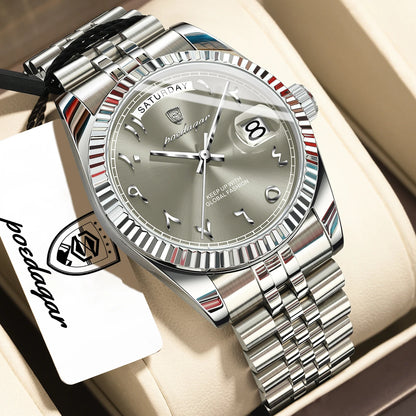 POEDAGAR Top Trendy Man Clock Stainless Steel Waterproof Business Men Watch Date Week Quartz Creative Men's Watches Reloj Hombre