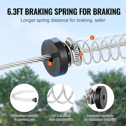SucceBuy 60/80/100/120FT Zipline Kit Up to 500 lbs Backyard Outdoor Playground Entertainment Stainless Steel Safety Harness Seat