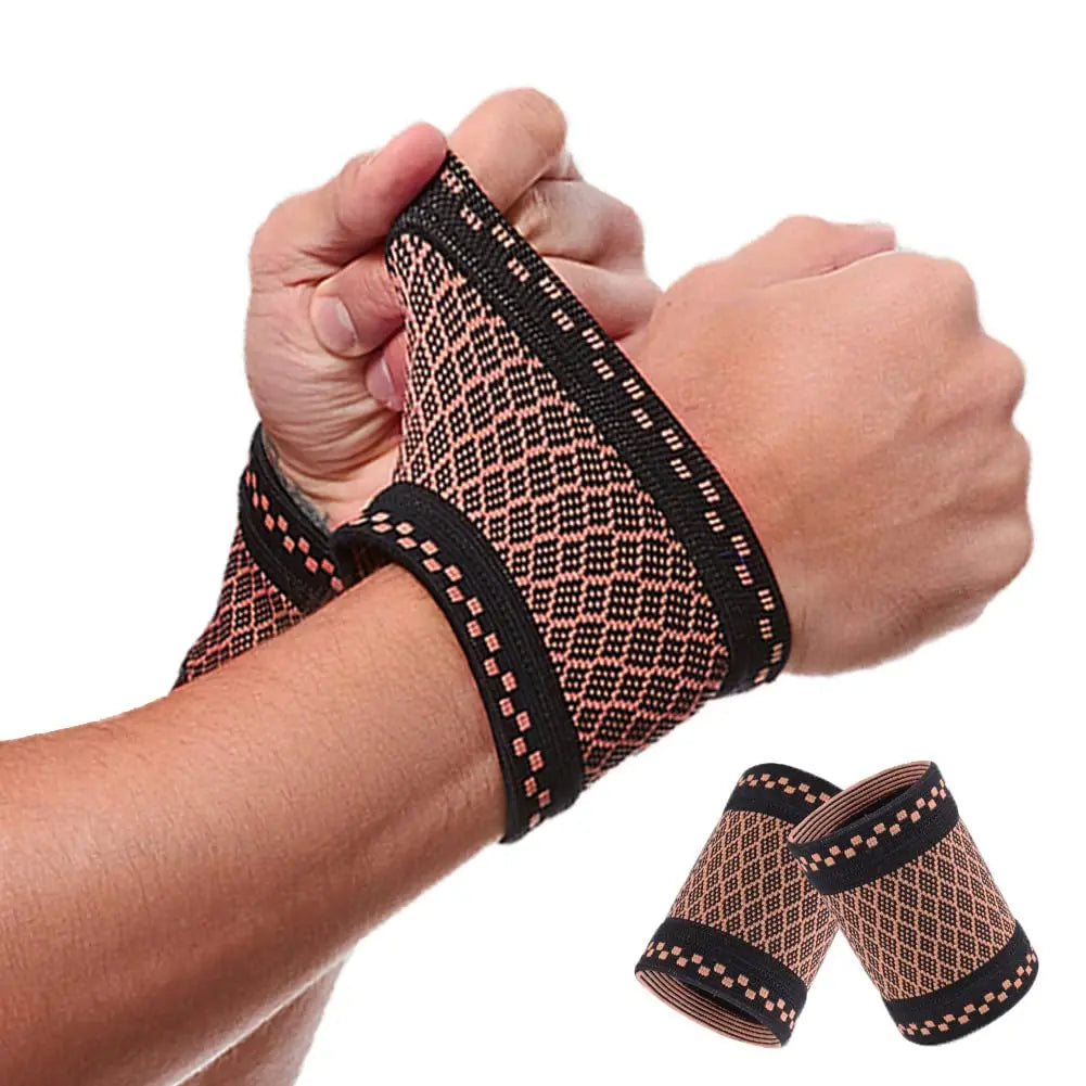 1Pair Copper Wrist Guard Professional Sports Fitness Wrist Brace Support Wrist Protector Elastic Knitted Compression Wristband
