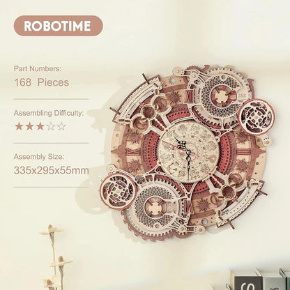 Robotime Wall Clock 3D Wooden Puzzle Wooden Set Mechanical Building Kits Wooden Puzzle Game Children Gift Best Christmas Gift