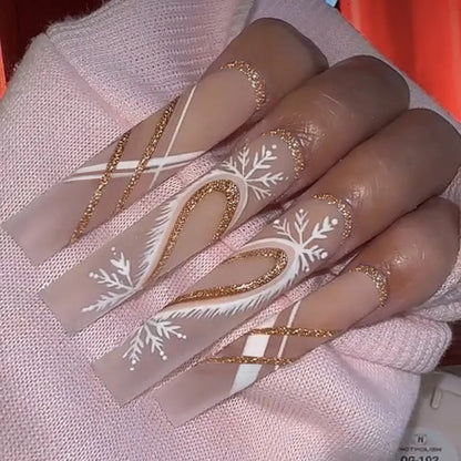 24Pcs Glitter Pink Sequins Fake Nails – Halloween Skull & Love Print Ballet Press-on Nails