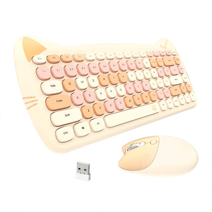 GEEZER Wireless Connection Cute Cat Shape Mixed Color Keycaps Ergonomic Cute Cat Style Keyboard Mouse Set