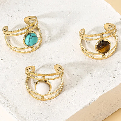 Boho Opal Turquoise Natural Stone Finger Rings Hollow Multi-Layer Jewelry Rings for Women Stainless Steel Ring Women Party Gifts