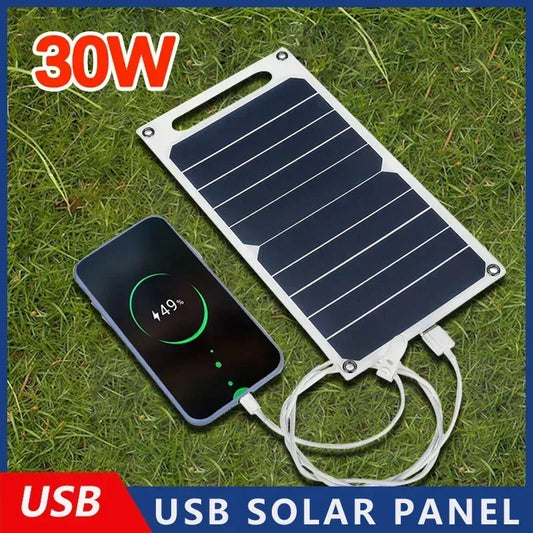 30W Solar Panel With USB Waterproof Outdoor Hiking And Camping Portable Battery Mobile Phone Charging Bank Charging Panel 6.8V - Urbizia