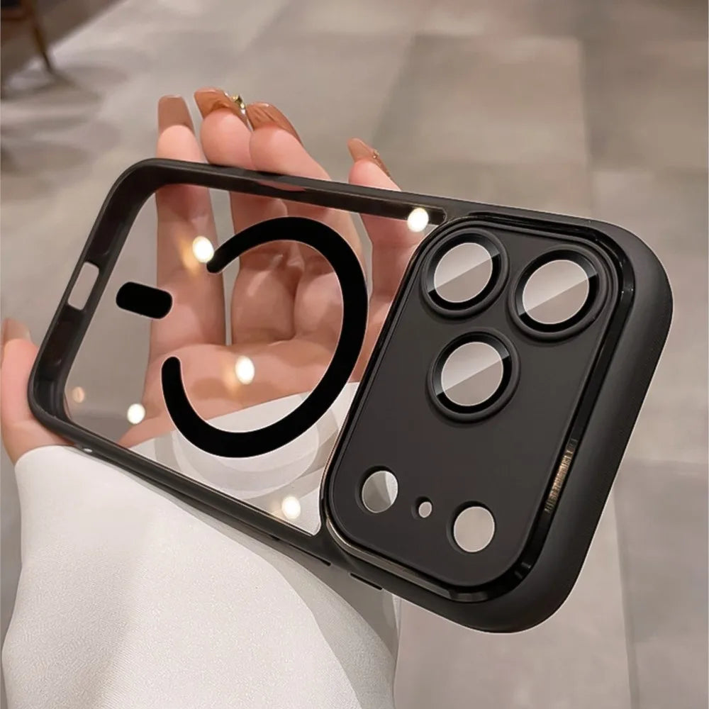 Luxury Shockproof Armor Bumper Clear Magnetic Case For iPhone 18 17 16 15 14 13 12 Pro Max For Magsafe Shockproof Hybrid Cover