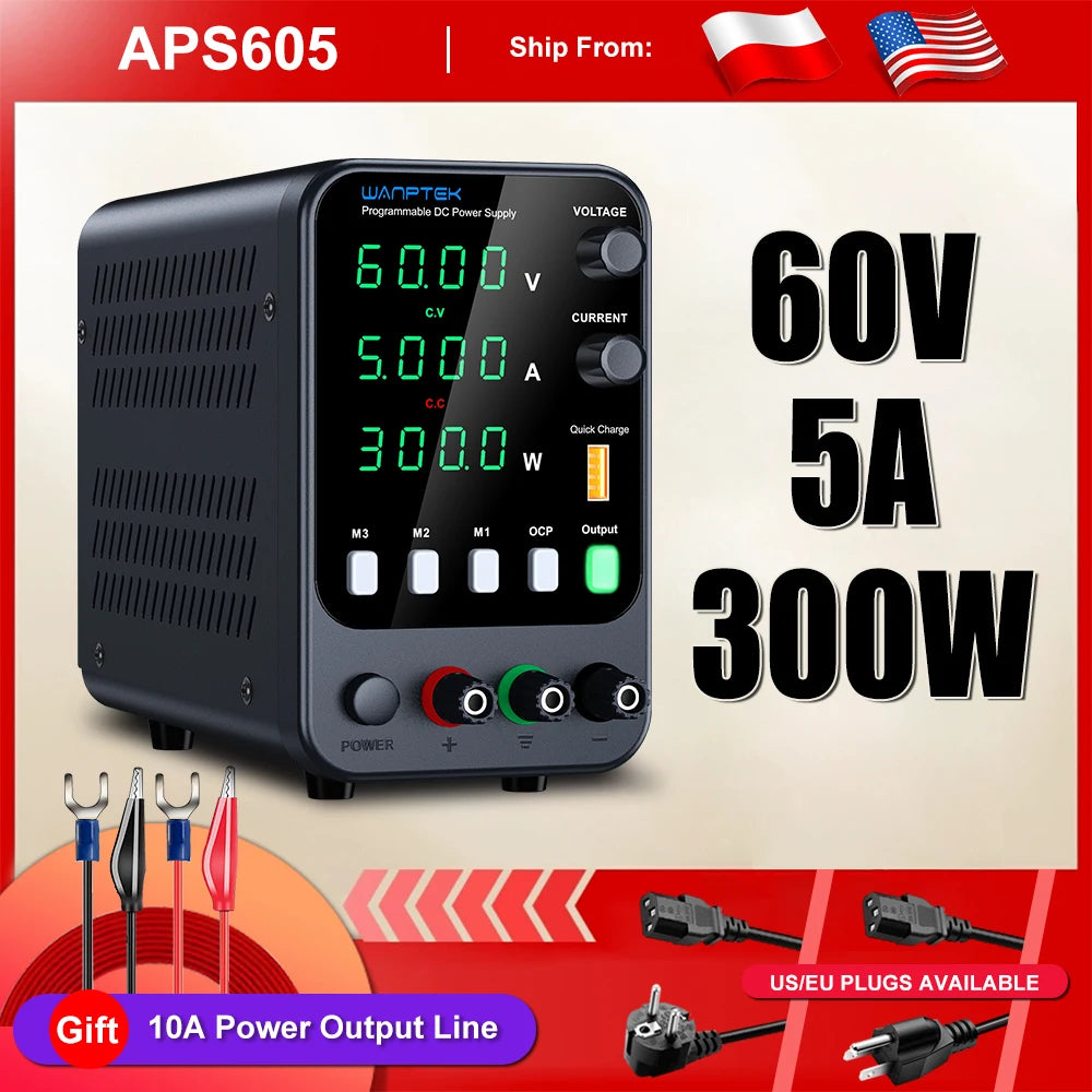 Wanptek DC Lab Power Supply 30V 10A  60V 5A  Adjustable Voltage Regulator Preset Voltage Current Dual Input Voltage 220V/110V
