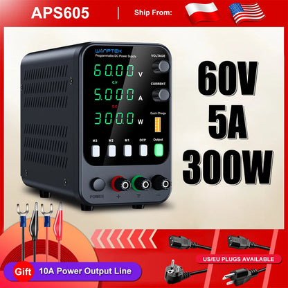 Wanptek DC Lab Power Supply 30V 10A  60V 5A  Adjustable Voltage Regulator Preset Voltage Current Dual Input Voltage 220V/110V