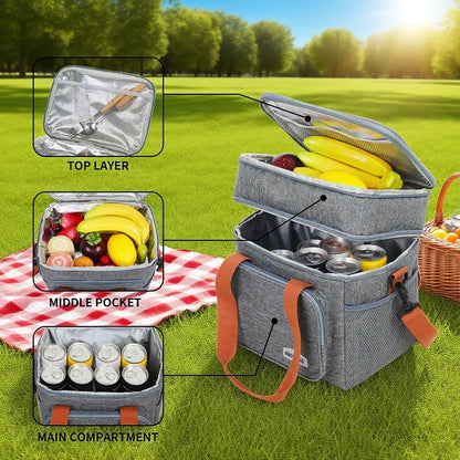 1PC Picnic Bags Double Layer Lunch Bag Thermal Insulation Food Drink Storage Tote Crossbody Cooler Picnic Supplies Storage Bags