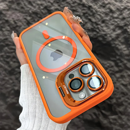 Phone Case - A Simple Magnetic Metal Frame Lens Protective Film/Stand Three-In-One Phone Case, Compatible with iPhone 18/17/16/15/14/13/12 Pro/Pro Max/Air/Plus，and For Samsung Galaxy S22/S23+/S24 FE/S25 Plus/S26 Ultra Sleek