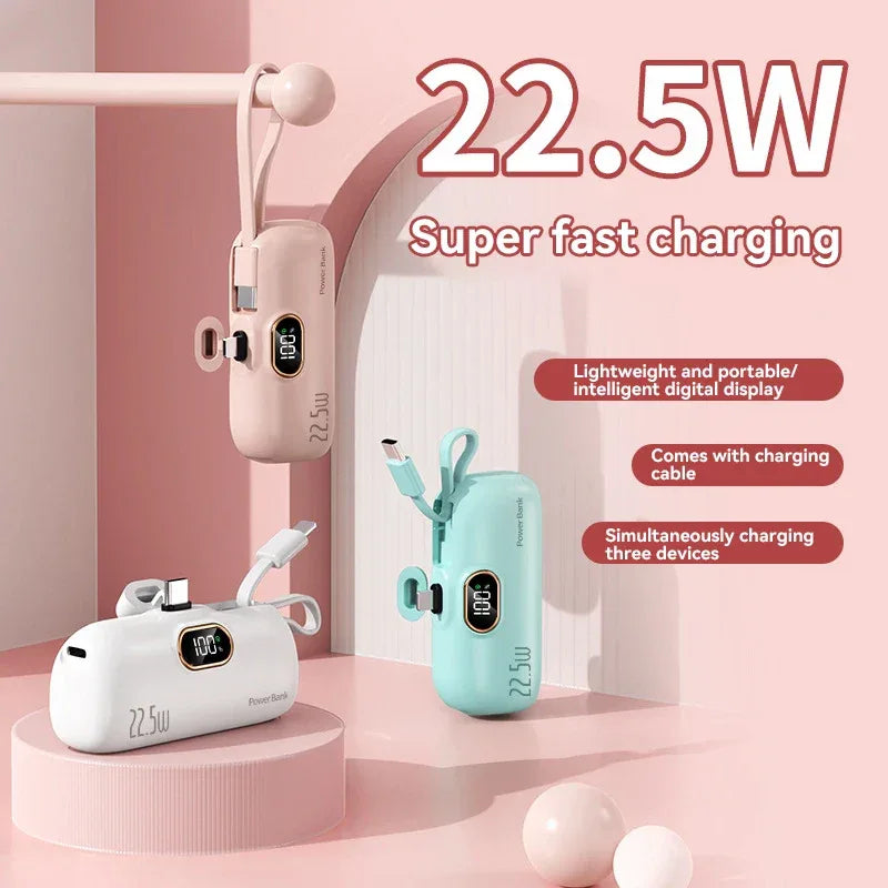 50000mAh Mini Capsule Power Bank 22.5W High Capacity Super Fast Charging External Battery for iPhone Huawei Samsung