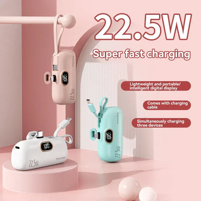 50000mAh Mini Capsule Power Bank 22.5W High Capacity Super Fast Charging External Battery for iPhone Huawei Samsung