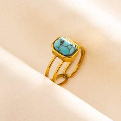 Turquoise Finger Jewelry Long Oval Sun Heart Water Drop Stainless Steel Rings For Women Men Accessories Gold Plated Open Anillos