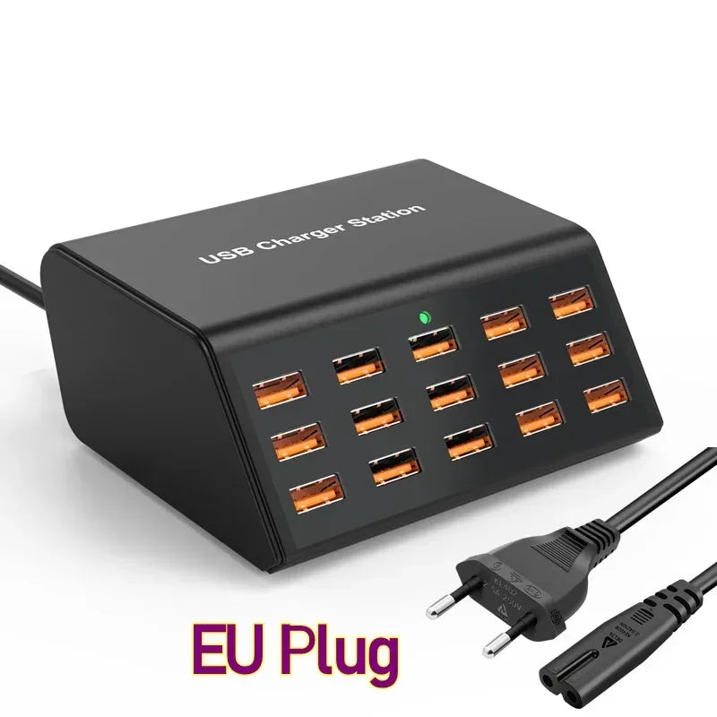 100W Desktop Universal USB Charger 15 Ports USB Fast Charging Station For Ipad Iphone 15 14 13 12 Pro Max Samsung S24 Tablet - Urbizia