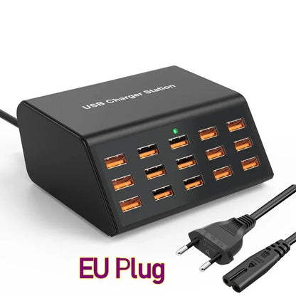 100W Desktop Universal USB Charger 15 Ports USB Fast Charging Station For Ipad Iphone 15 14 13 12 Pro Max Samsung S24 Tablet - Urbizia