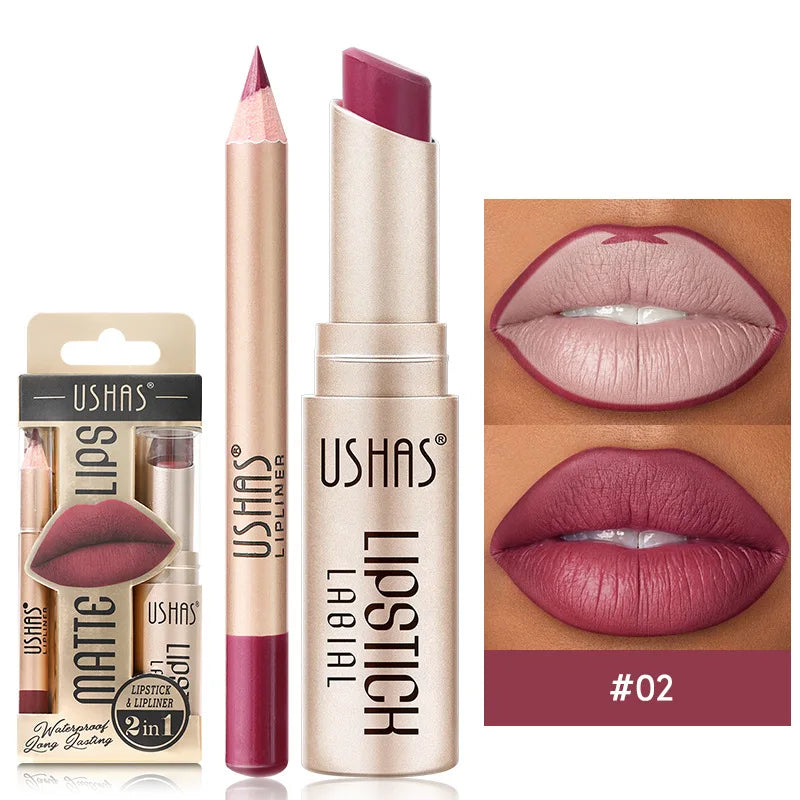 USHAS 12-Color Lip Liner & Matte Lipstick Set