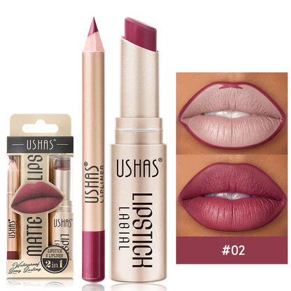 USHAS 12-Color Lip Liner & Matte Lipstick Set