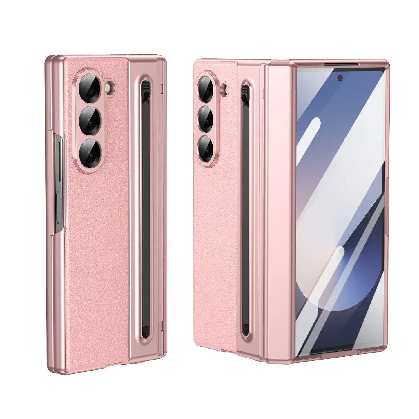 VIETAO Pink Leather Mobile Phone Cases For Samsung Galaxy Z Fold 7 Case With Pen, Full Protection Z Fold 6 Cover With Glass Film
