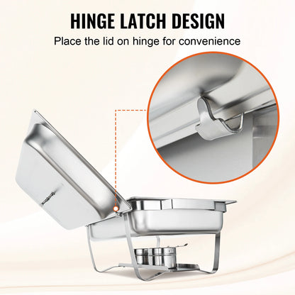 SucceBuy 8QT Rectangle Chafing Dish 2/4/6 Packs w/ Full Size Pans Buffet Catering Warmer Server Folding Stand Fuel Holder Tray