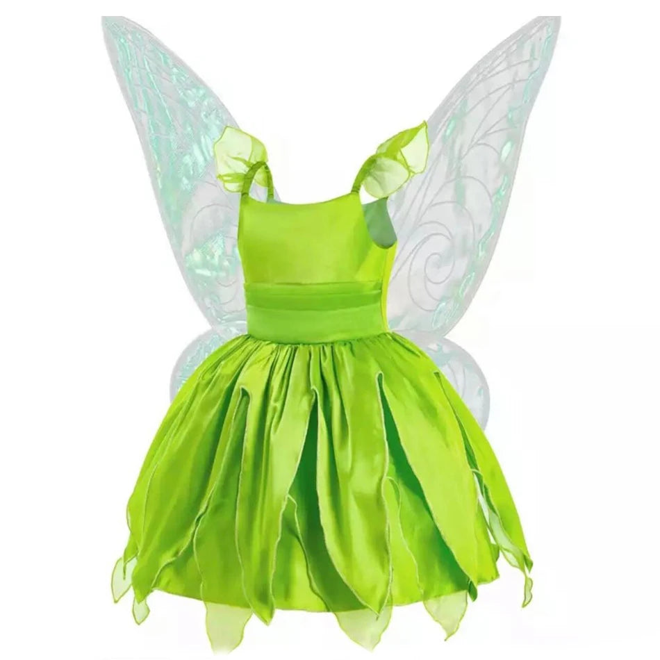 Girls Flower Fairy Dress – Kids Princess Costume with Wings, Halloween & Party Tinkerbell Dress