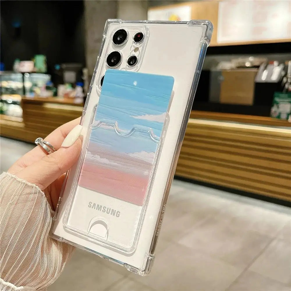 Clear Shockproof Soft TPU Wallet Case For Samsung Galaxy S26 Card Holder Pocket Silicone Case For Samsung S26 Ultra S 26 Plus