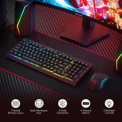 Redragon S142 Wireless Gaming Keyboard & Mouse Combo, 98 Keys K515 PRO Wireless RGB Membrane Keyboard