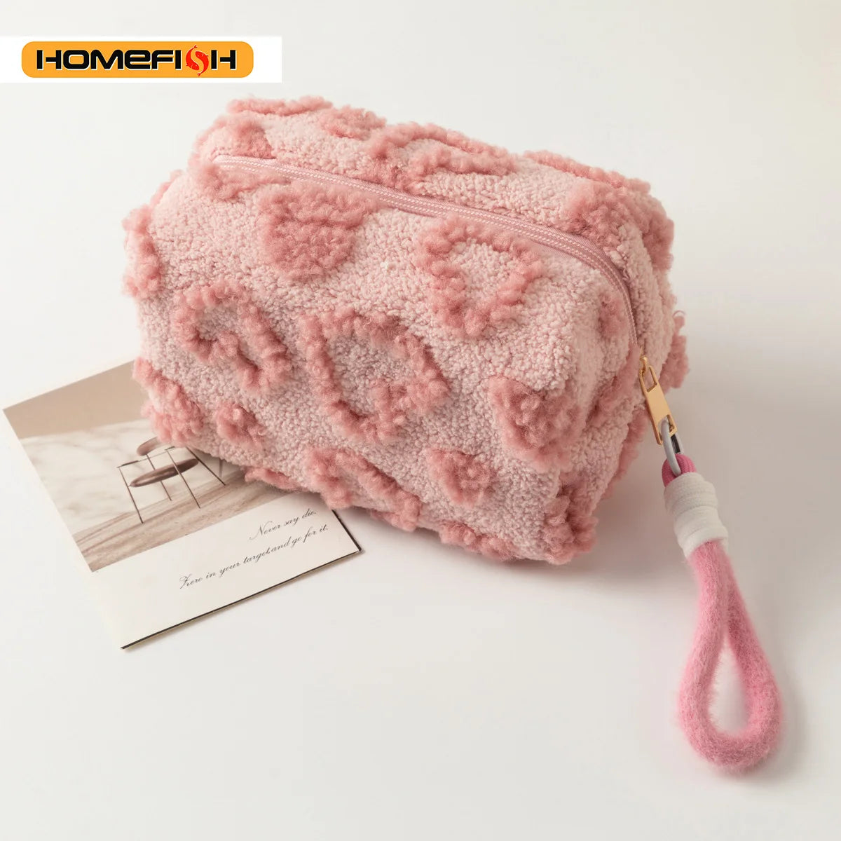 HOMEFISH Makeup Bags with Handle Soft Travel Cosmetic Storage Bag Portable Love Print Organizer Pencil Case Cute Clutch Pouch