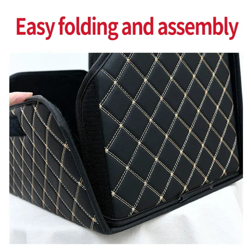 Car Trunk Organizer Box Large Capacity Auto Multiuse Tools Storage Bag Stowing Tidying Leather Folding For Emergency Storage Bo - Urbizia