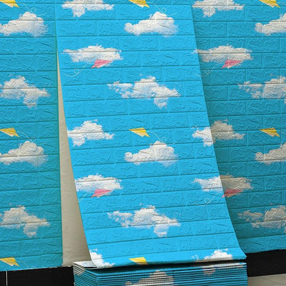 70cm*2m 3D Soft Foam Brick Wallpaper Sticker Roll DIY Self Adhesive Living Room Home Kitchen Bathroom Decorative Wall Paper