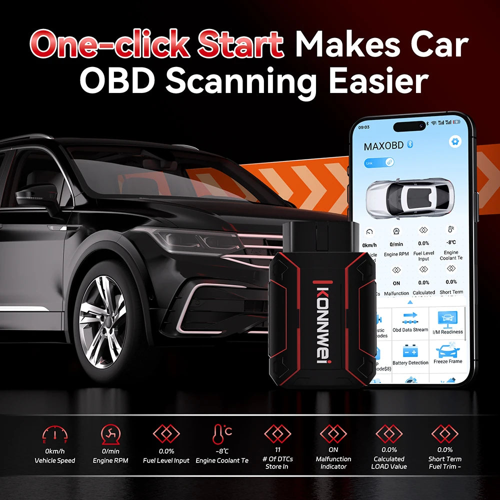2026 KONNWEI MAXOBD Car OBDII Fault Diagnostic Tool Full System SAS SRS ABS System Deep Scan Bluetooth Connection OBD2 Scan Tool DIY car repair