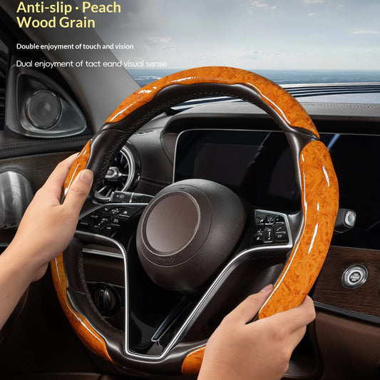 2pcs/3pcs Segmented Peach Wood Texture Universal Steering Wheel Cover Car Interior Accessories Practical Driving Tools Simple