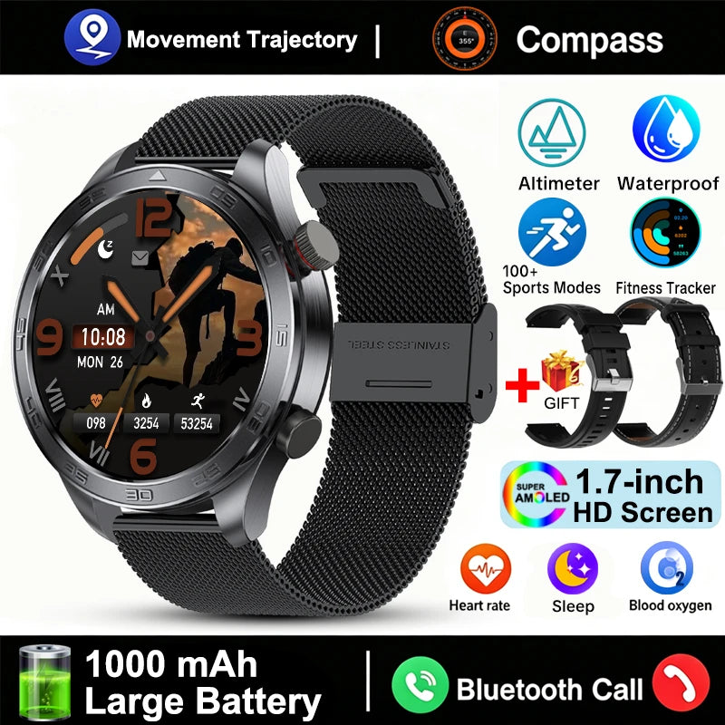 New GPS Track Smart Watch Men AMOLED Screen Outdoor Sports Fitness Heart Rate Compass IP68 Waterproof Bluetooth Call Smart Watch