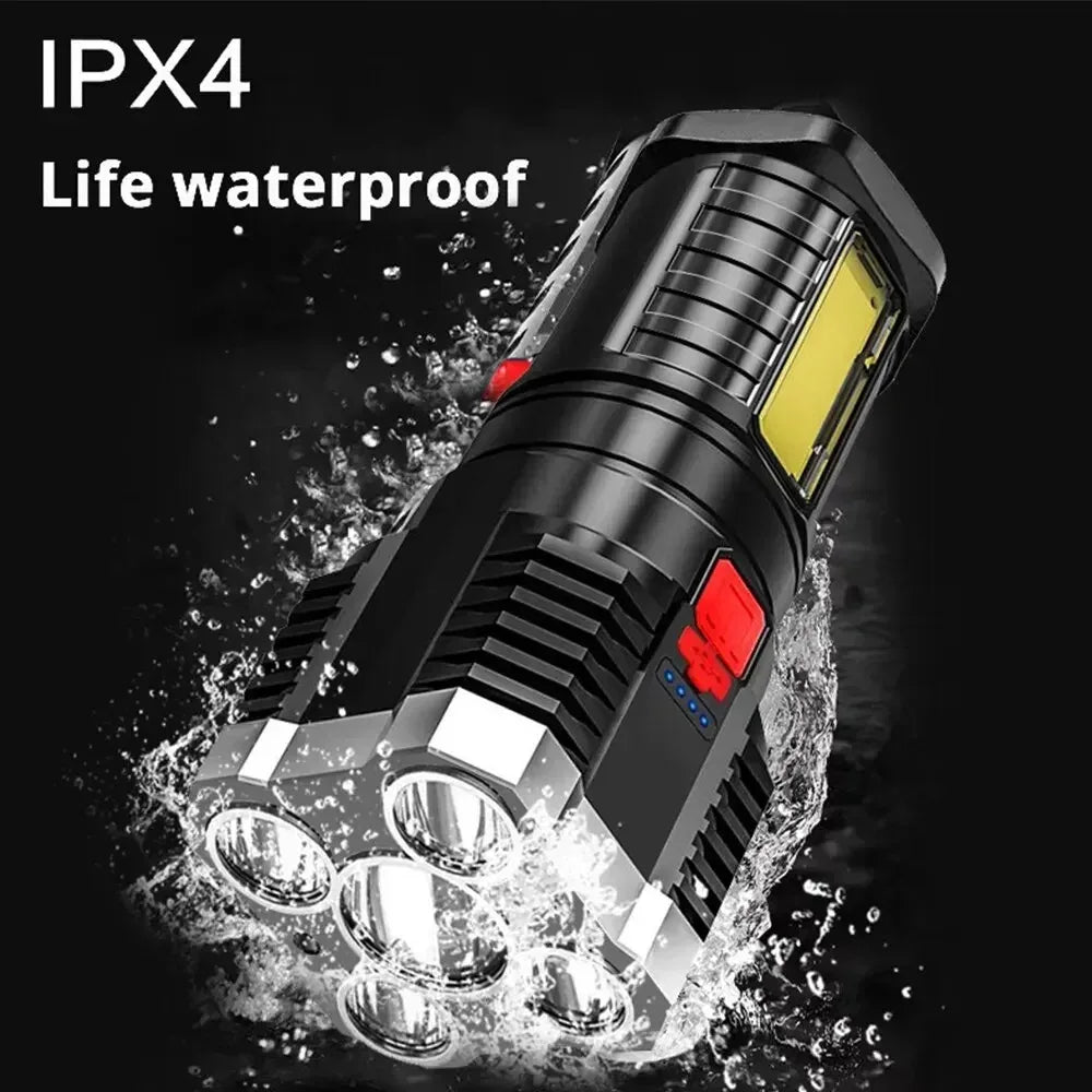 5LED High Power Led Flashlights Rechargeable Camping Spotlight with Side Light 3 Lighting Modes for Camping Adventure Outdoor - Urbizia