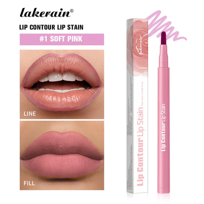 2-in-1 Lip Contour Lip Stain Pen Smudge-proof Non-stick Cup Moisturizing Lip Makeup Cosmetic Dual-Sided Tip Lip Stain & Liner