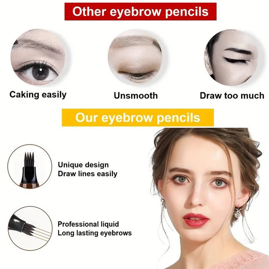 Waterproof Microblading Eyebrow Pen – 4 Split Head, 5 Colors
